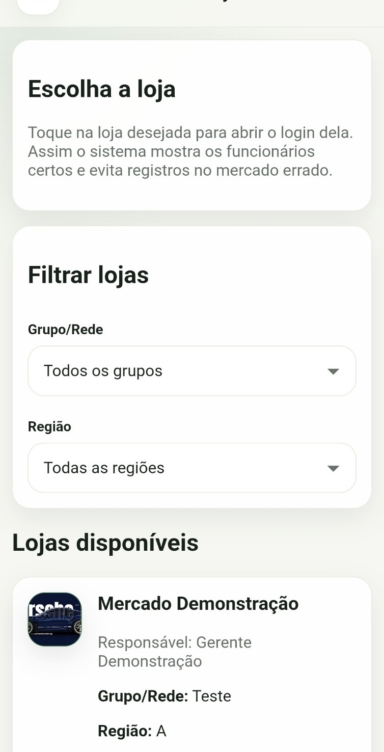 Tela para escolher a loja